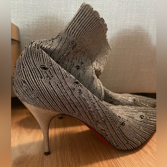 Christian Louboutin Tricot Lurex Sandrine 80 Sock Ankle Boots 42 Grey - Picture 5 of 11